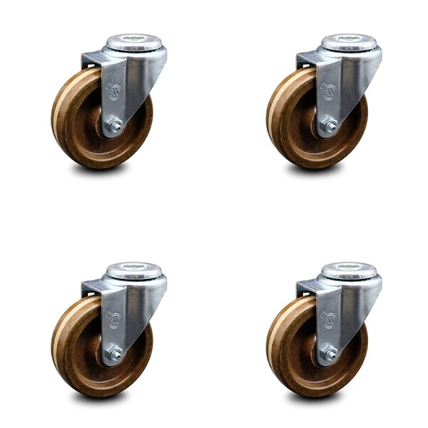 4 Inch High Temp Phenolic Wheel Swivel Bolt Hole Caster Set